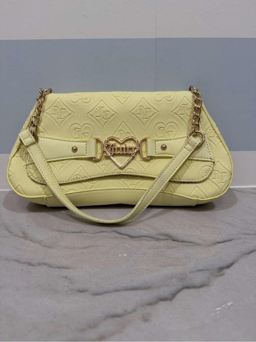 Juicy Couture Pale Yellow Embossed Heart Logo Shoulder Bag